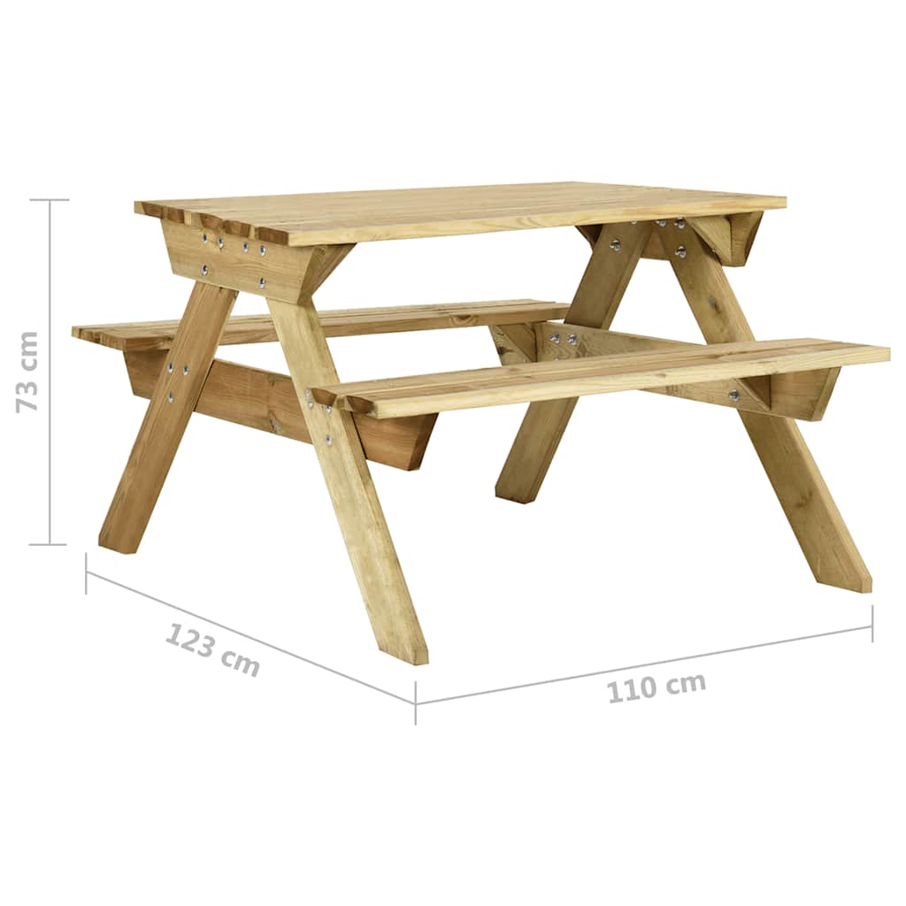 impregnált fenyőfa piknikasztal padokkal 110 x 123 x 73 cm