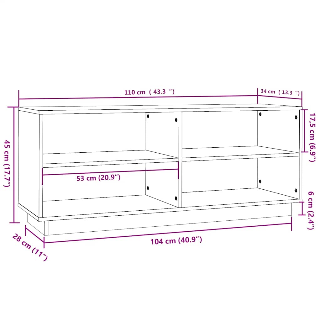 mézbarna tömör fenyőfa cipőszekrény 110 x 34 x 45 cm