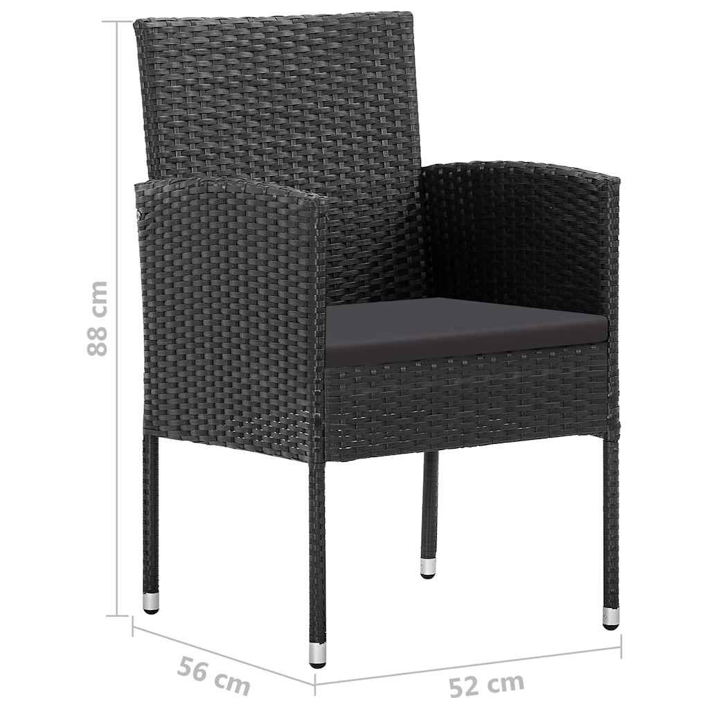 2 db fekete polyrattan kerti szék fekete párnákkal