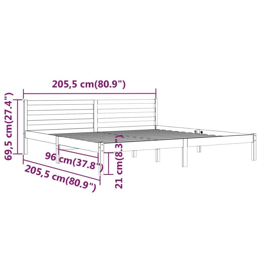 fehér tömör fenyőfa ágykeret 200 x 200 cm