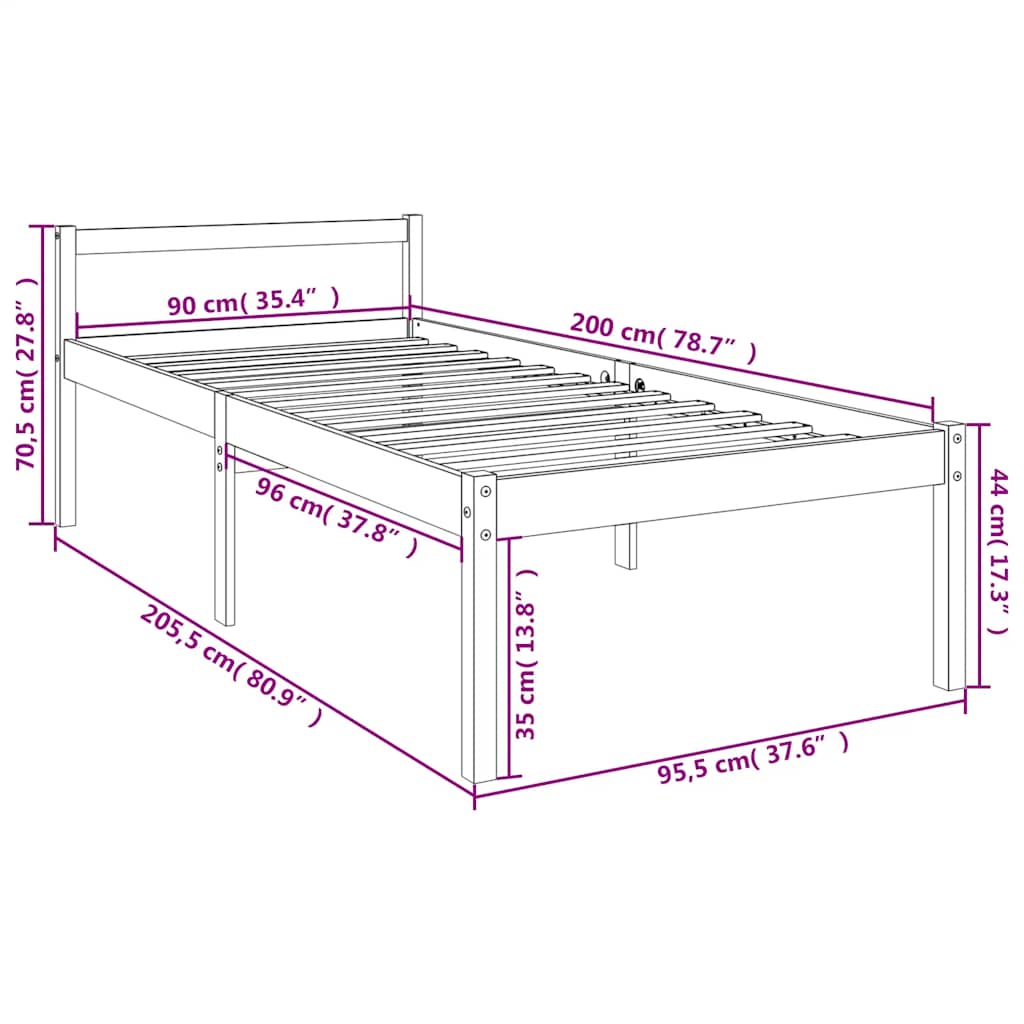 tömör fenyőfa ágy időseknek 90 x 200 cm