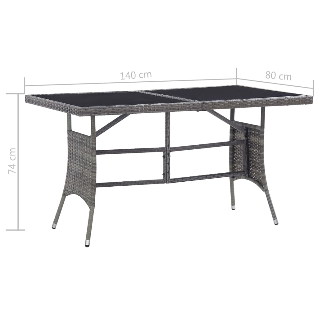 szürke polyrattan kerti asztal 140 x 80 x 74 cm