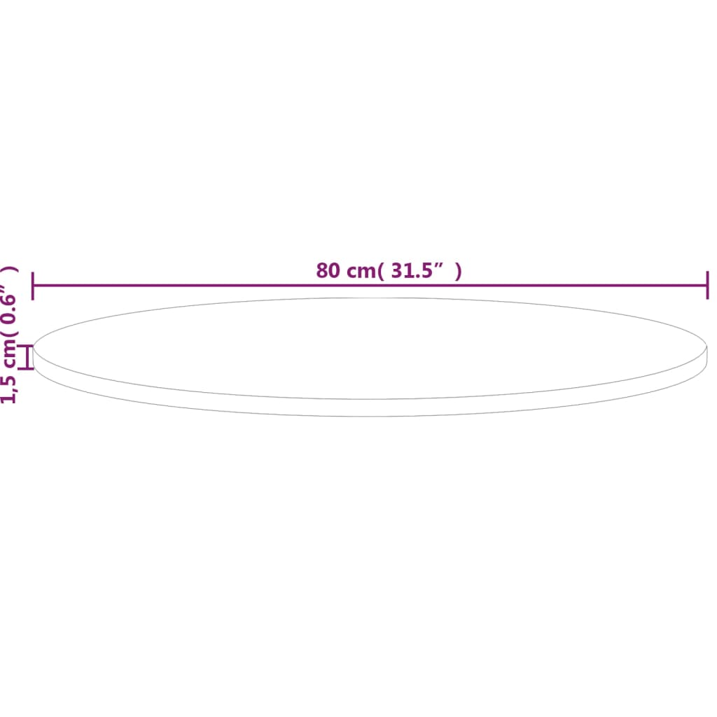 kerek kezeletlen tömör tölgyfa asztallap Ø80 x 1,5 cm