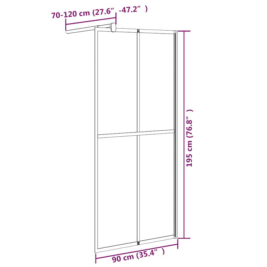 sötét edzett üveg zuhanyfal küszöb nélküli zuhanyhoz 90x195cm
