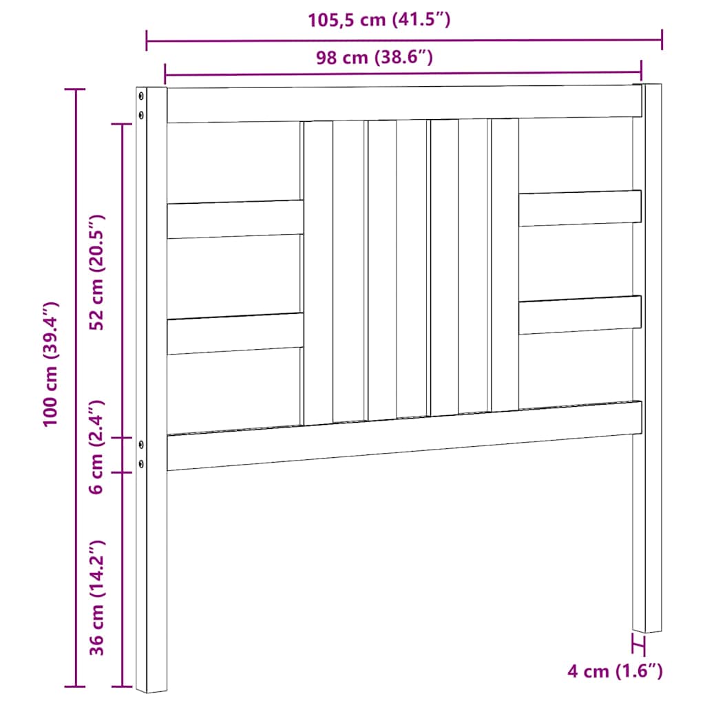 fehér tömör fenyőfa ágyfejtámla 106 x 4 x 100 cm
