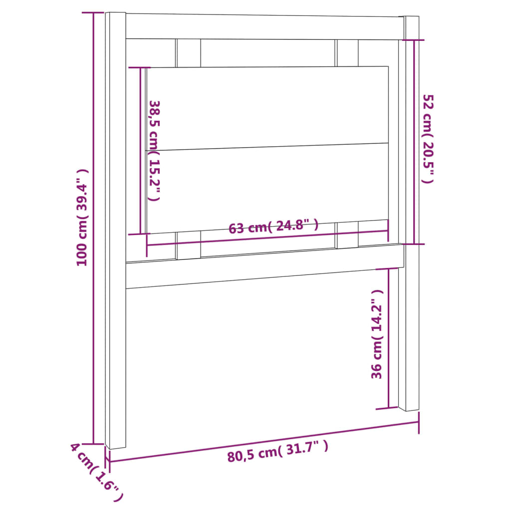 fekete tömör fenyőfa ágyfejtámla 80,5 x 4 x 100 cm