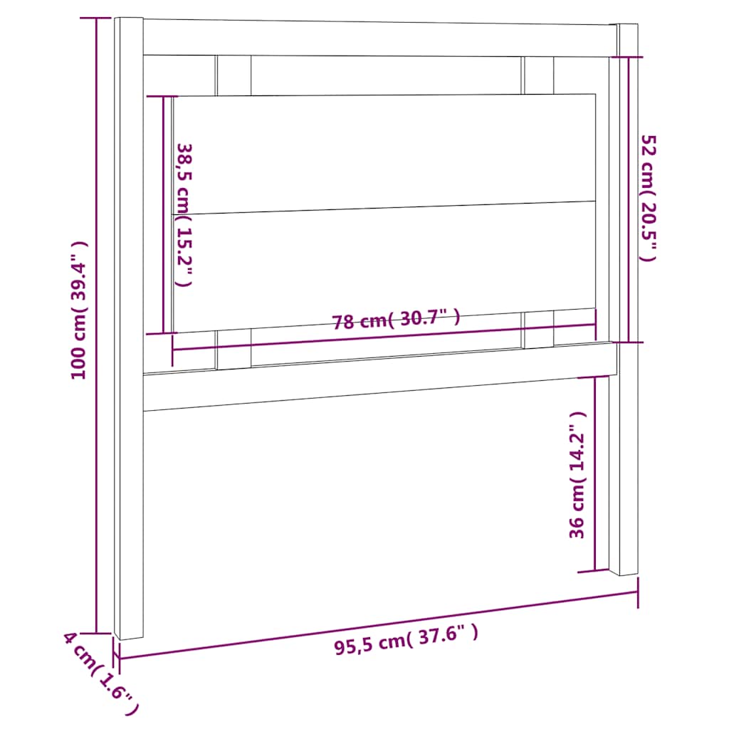 fekete tömör fenyőfa ágyfejtámla 95,5 x 4 x 100 cm