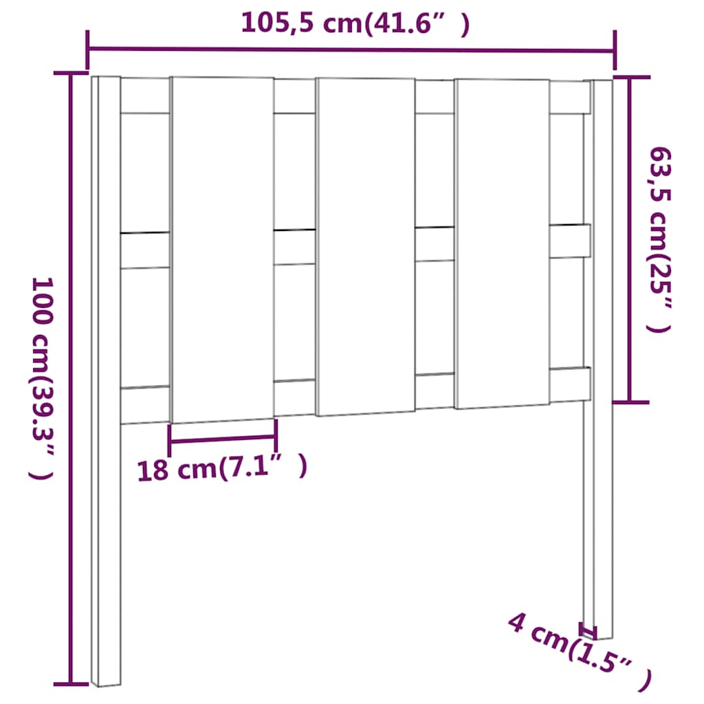 fekete tömör fenyőfa ágyfejtámla 105,5 x 4 x 100 cm
