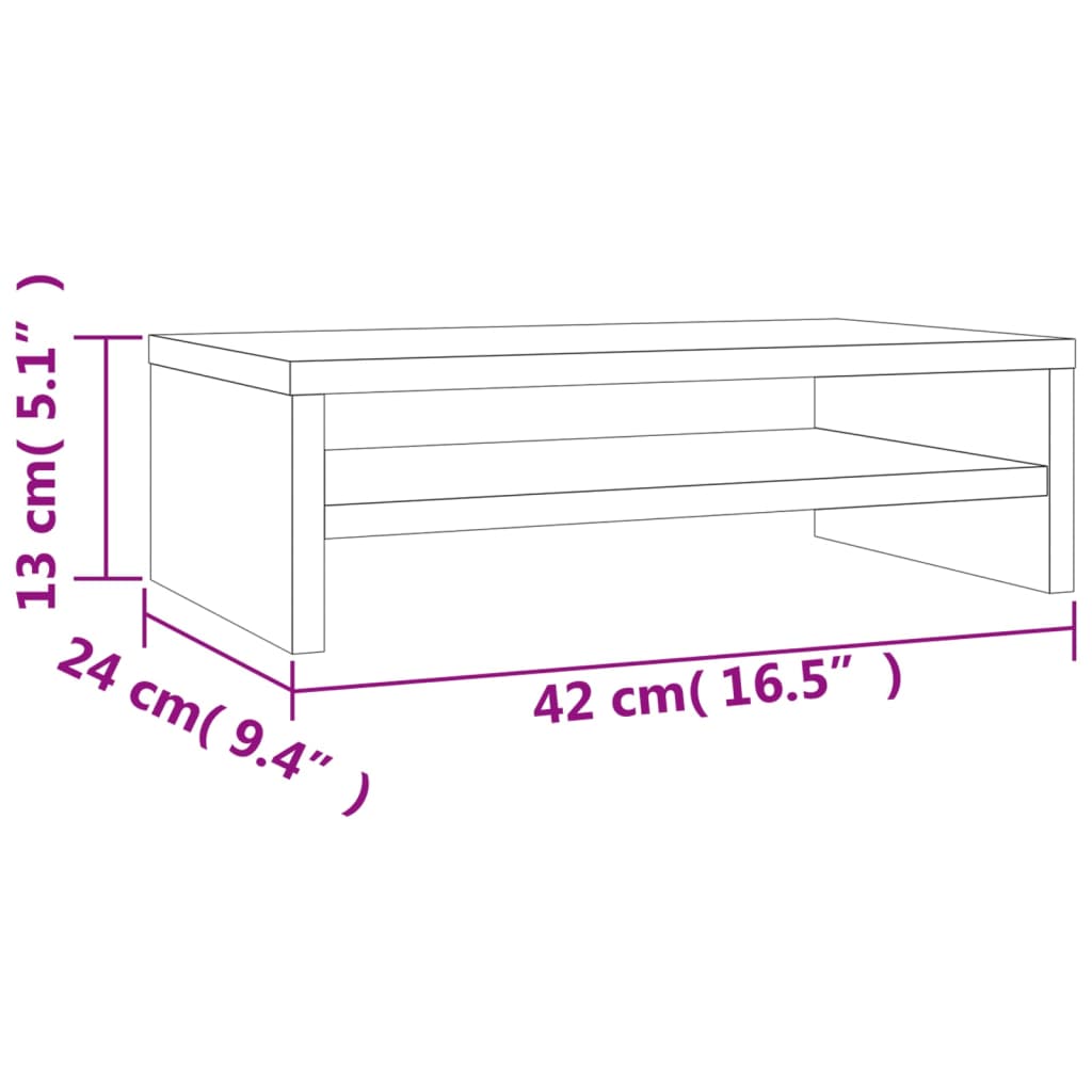 füstös tölgy színű szerelt fa monitorállvány 42 x 24 x 13 cm