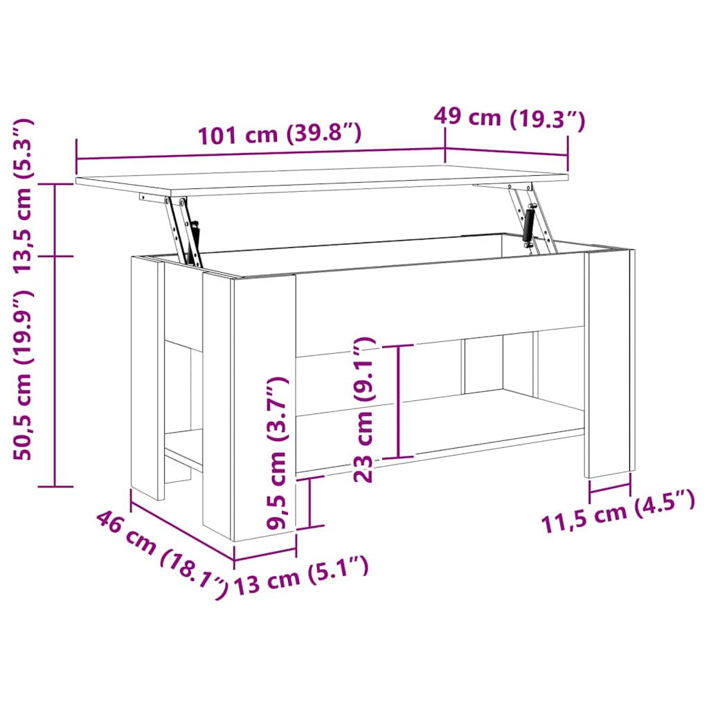 betonszürke szerelt fa dohányzóasztal 101 x 49 x 52 cm