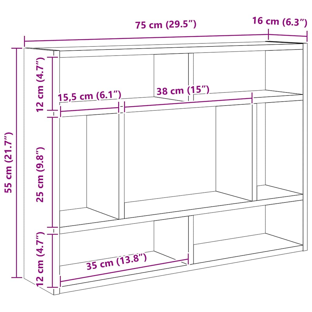 füstös tölgy színű szerelt fa fali polc 75x16x55 cm