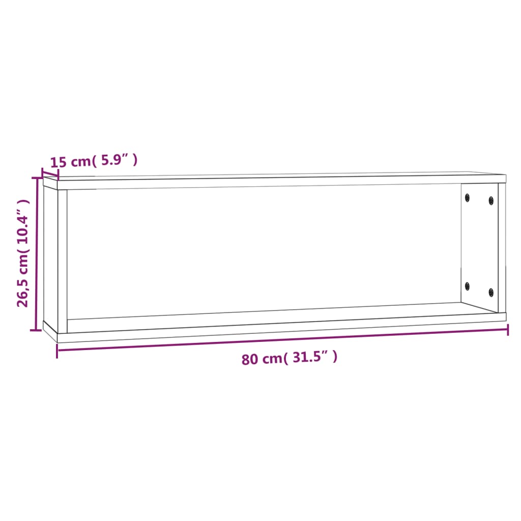 4 db barna tölgyszínű szerelt fa fali kockapolc 80x15x26,5 cm