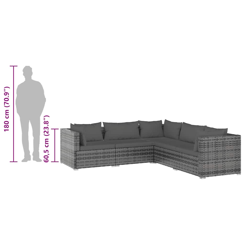 5 részes szürke polyrattan kerti ülőgarnitúra párnákkal