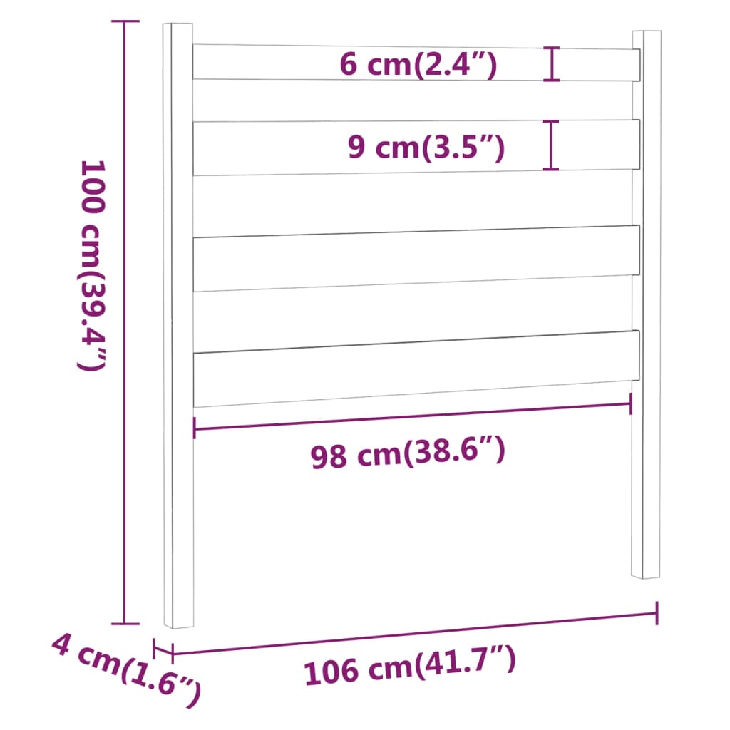 fekete tömör fenyőfa ágyfejtámla 106 x 4 x 100 cm