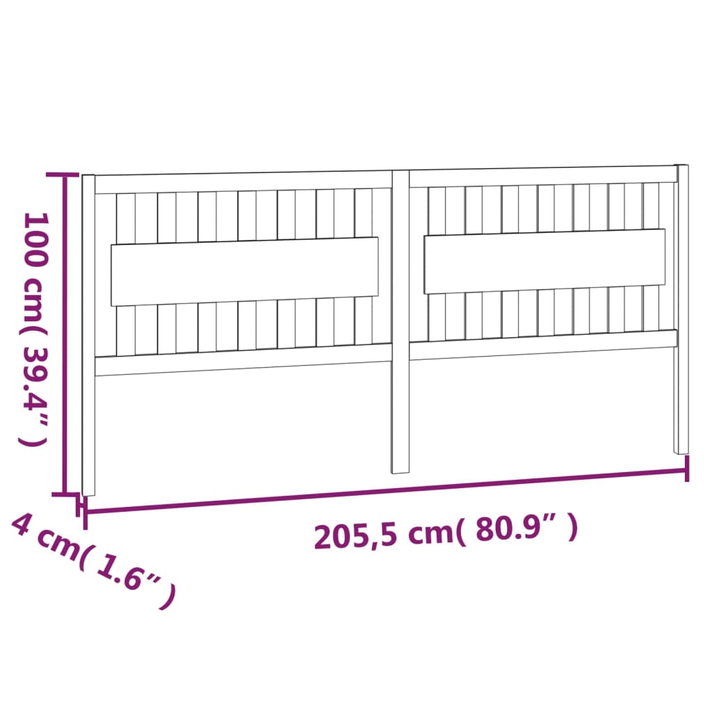 fekete tömör fenyőfa ágyfejtámla 205,5 x 4 x 100 cm