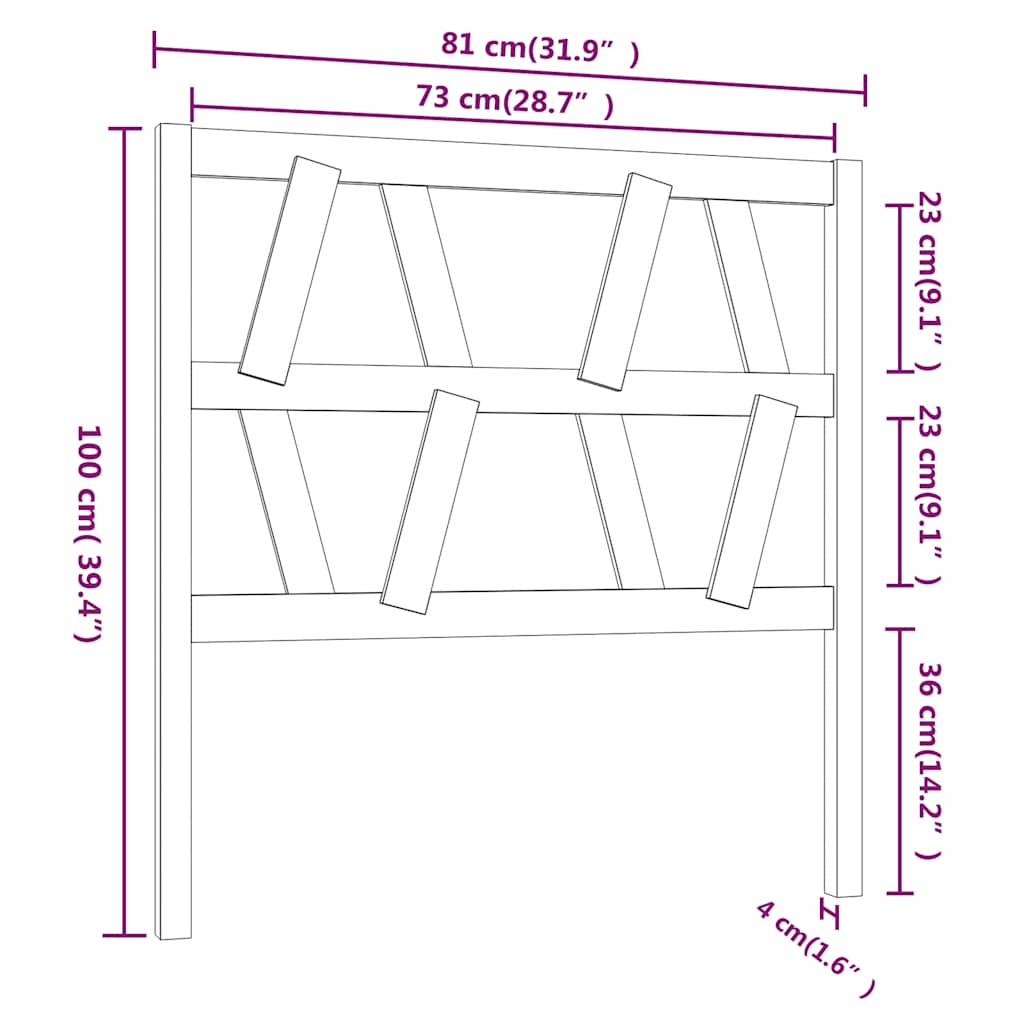 fekete tömör fenyőfa ágyfejtámla 81 x 4 x 100 cm