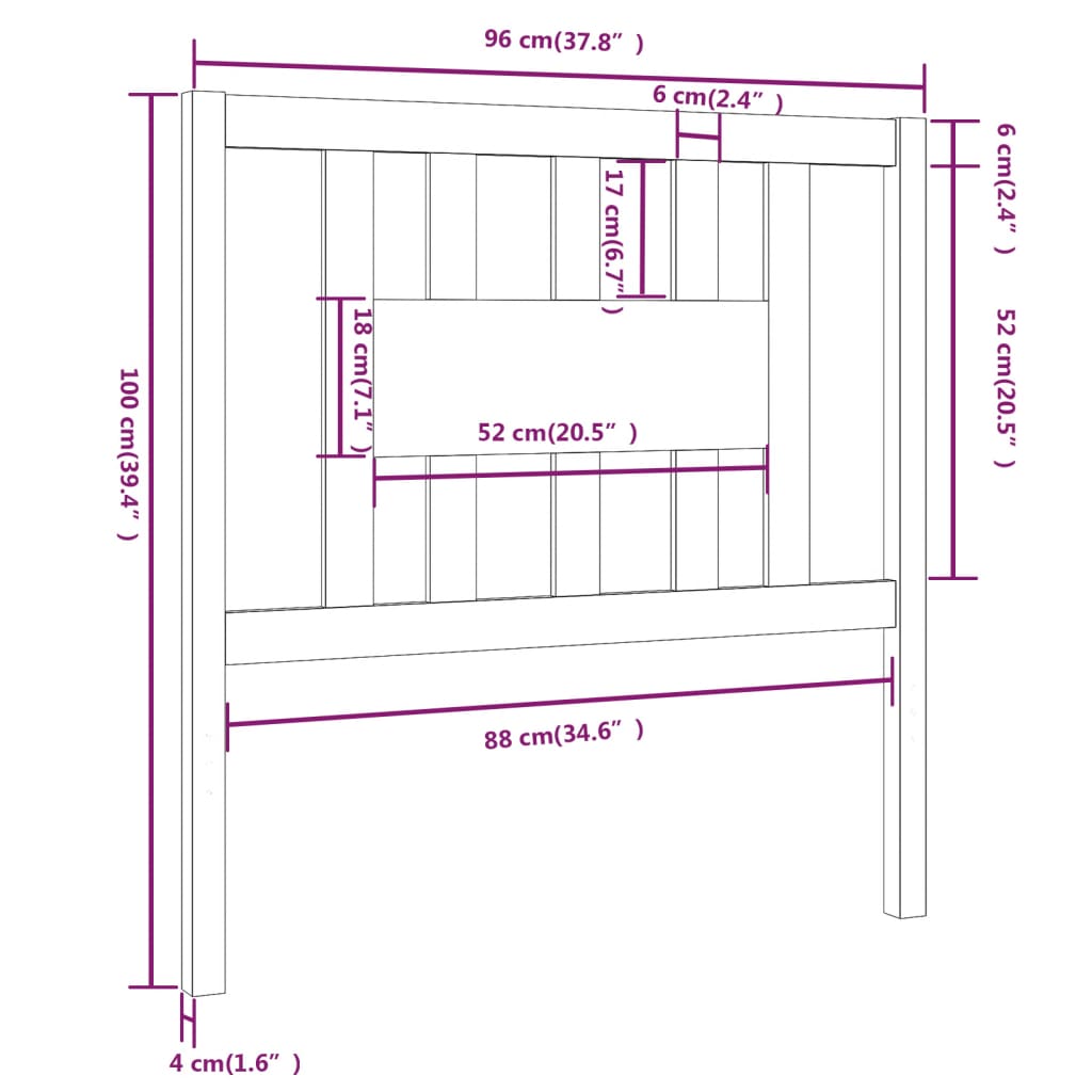 fekete tömör fenyőfa ágyfejtámla 96 x 4 x 100 cm
