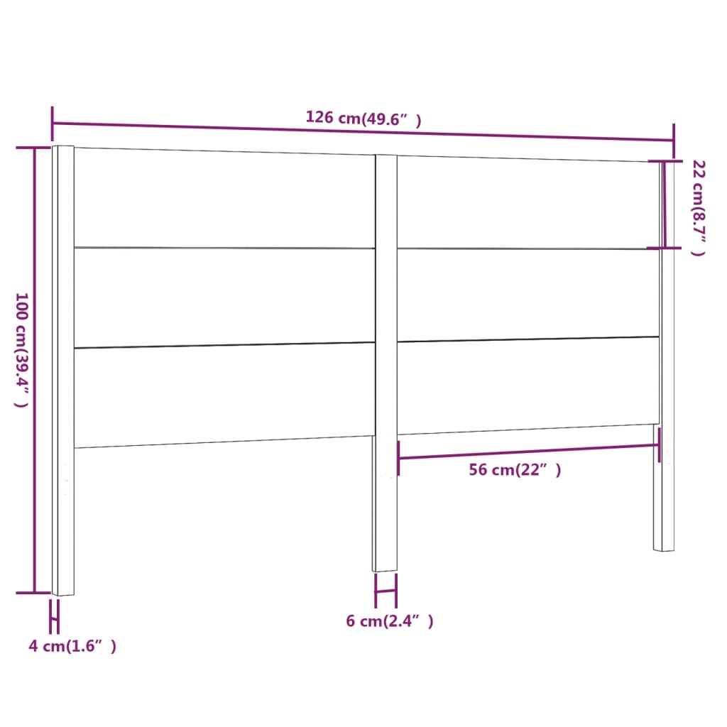 fekete tömör fenyőfa fejtámla 126 x 4 x 100 cm