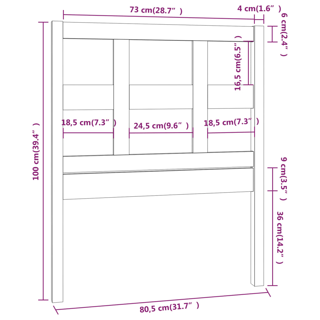 mézbarna tömör fenyőfa ágyfejtámla 80,5x4x100cm
