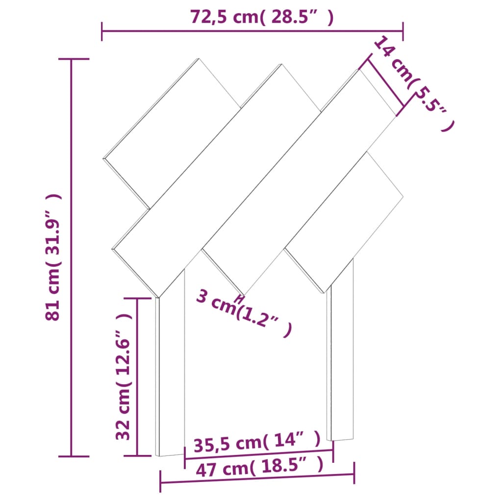 fekete tömör fenyőfa ágyfejtámla 72,5x3x81 cm