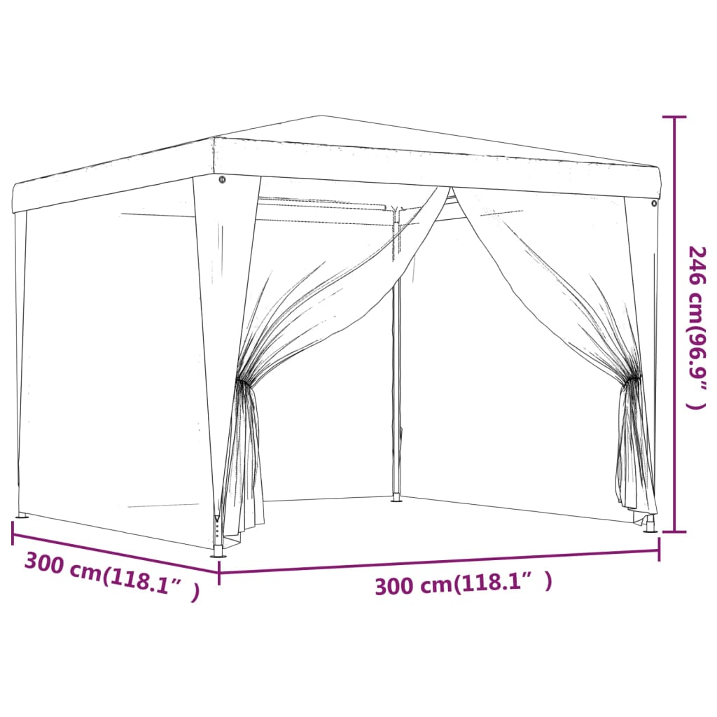 zöld HDPE rendezvénysátor 4 hálós oldalfallal 3x3 m