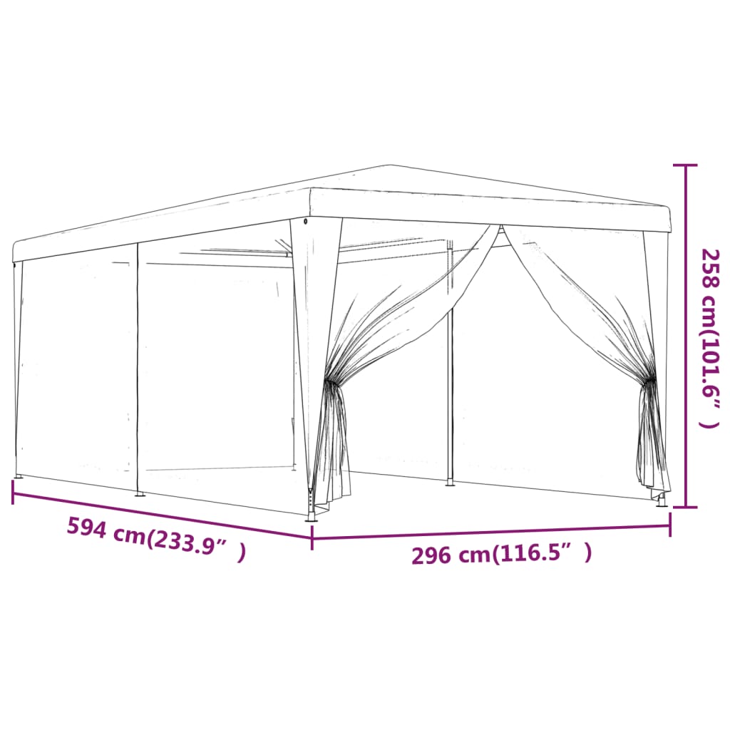 antracitszürke HDPE rendezvénysátor 6 hálós oldalfallal 3x6 m