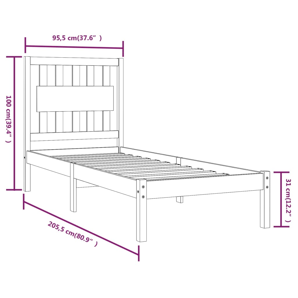 fehér tömör fenyőfa ágykeret 90 x 200 cm