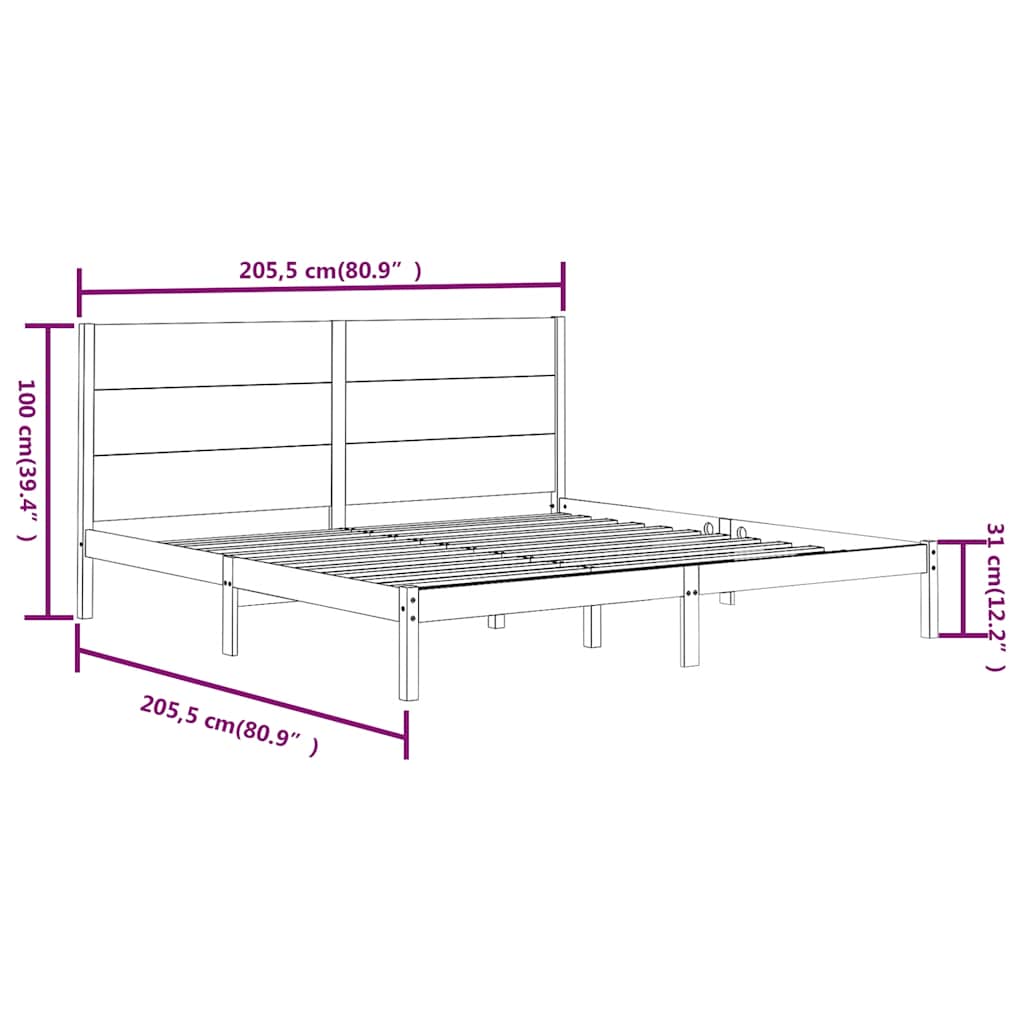 fekete tömör fenyőfa ágykeret 200 x 200 cm