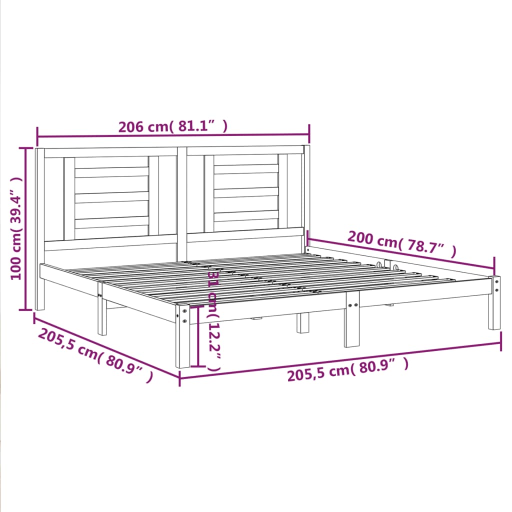 tömör fenyőfa ágy matrac nélkül 200 x 200 cm