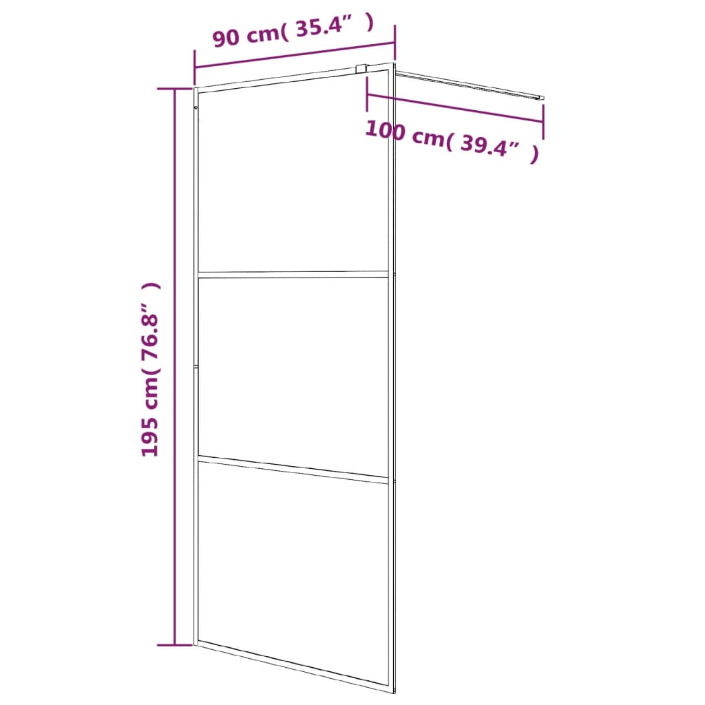 fekete selyemmatt ESG üveg zuhanyfal 90 x 195 cm