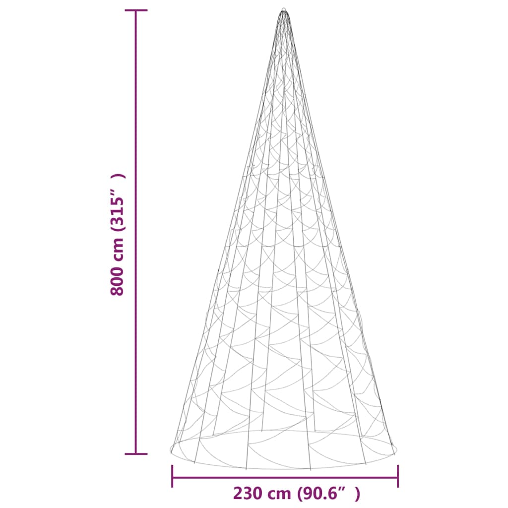 karácsonyfa zászlórúdon 3000 meleg fehér LED-del 800 cm