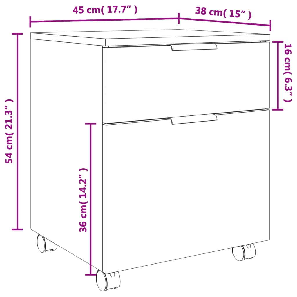 fekete szerelt fa mobil iratszekrény kerekekkel 45 x 38 x 54 cm