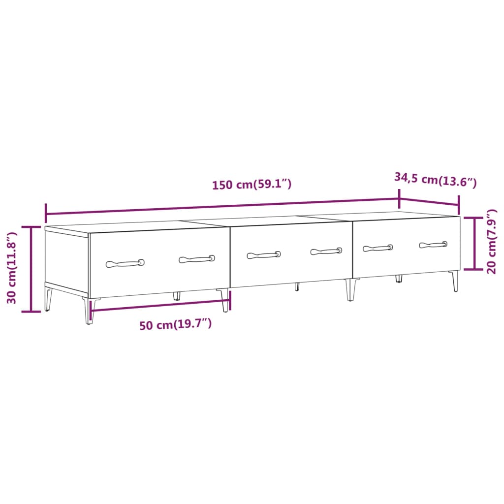 betonszürke szerelt fa TV-szekrény 150 x 34,5 x 30 cm