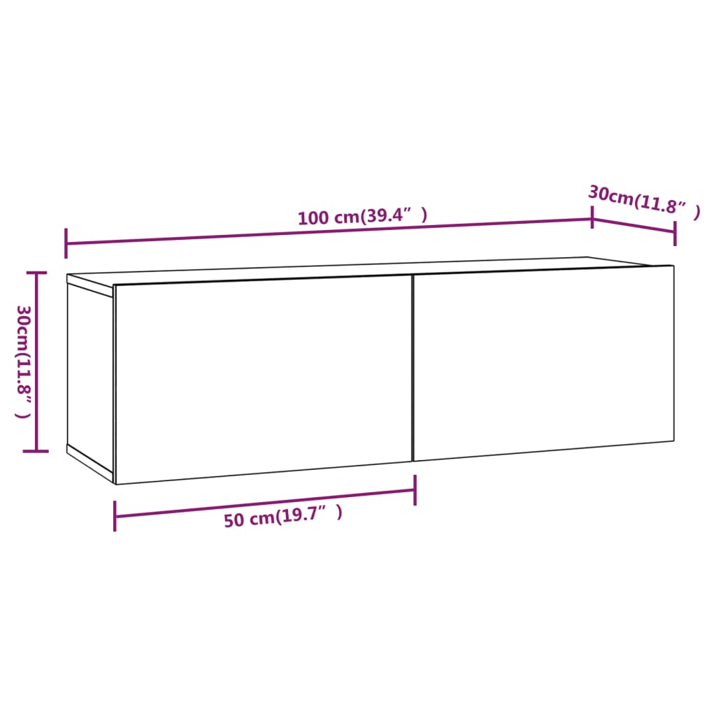 2 db füstös -tölgyszín szerelt fa fali TV-szekrény 100x30x30 cm