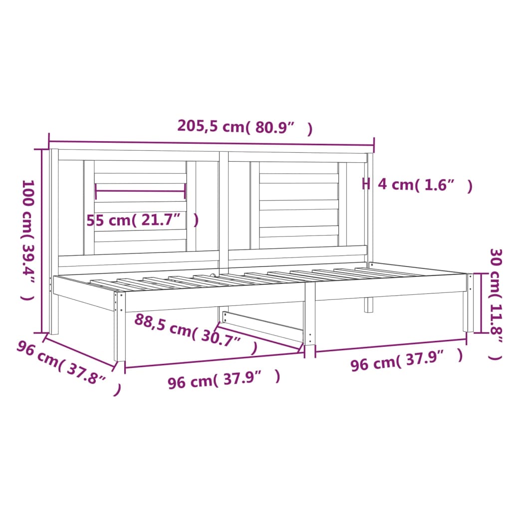 fehér tömör fenyőfa kanapéágy matrac nélkül 90 x 200 cm