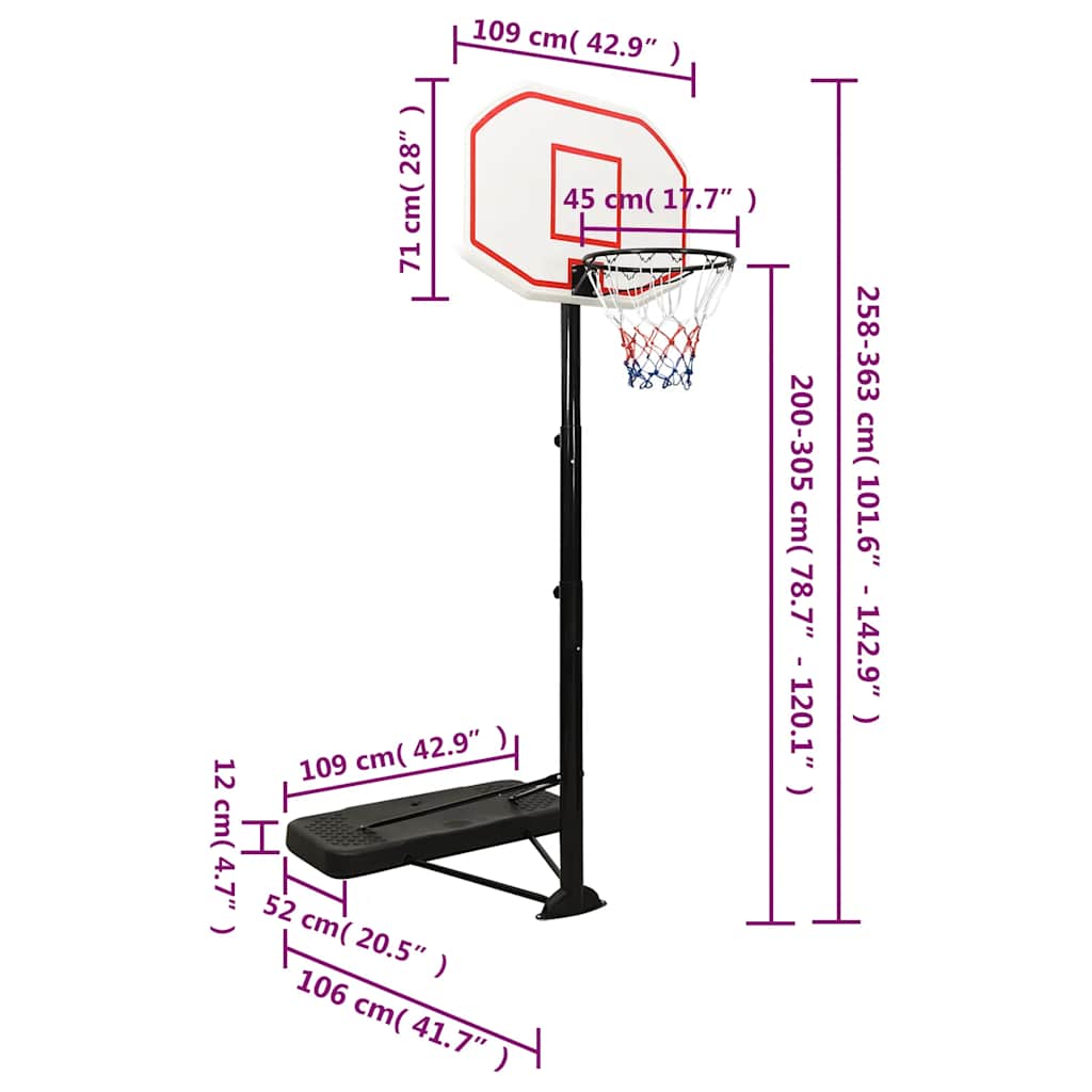 fehér polietilén kosárlabda állvány 258-363 cm