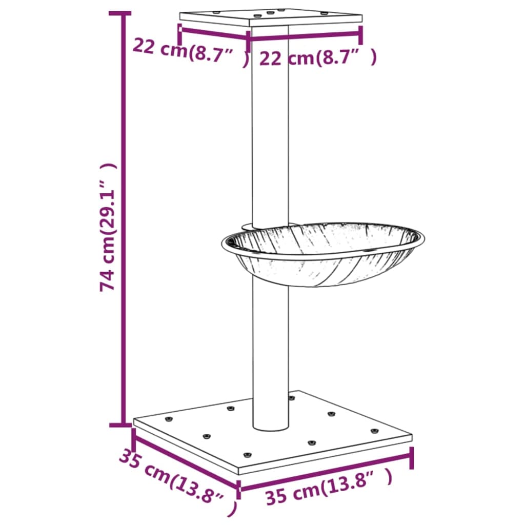 sötétszürke macskabútor szizál kaparófával 74 cm