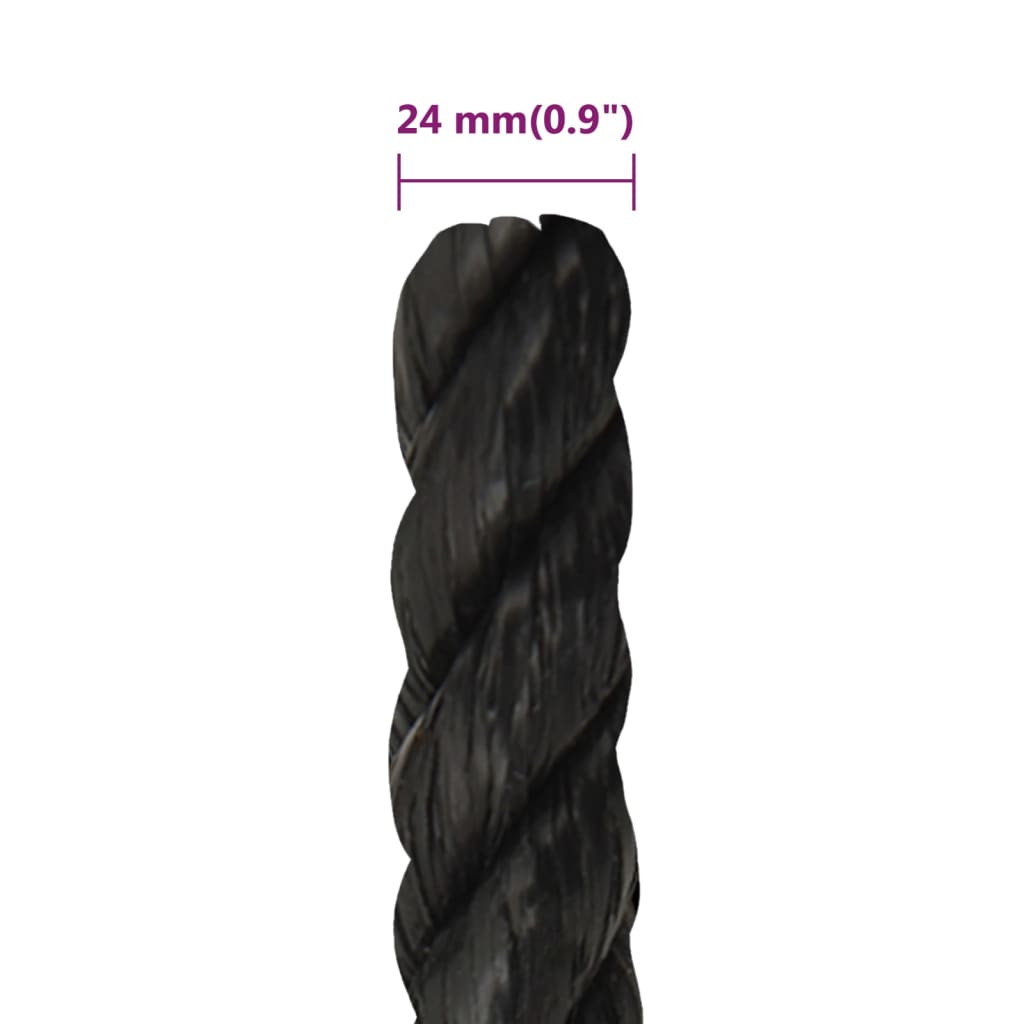 fekete polipropilén munkakötél 24 mm 50 m