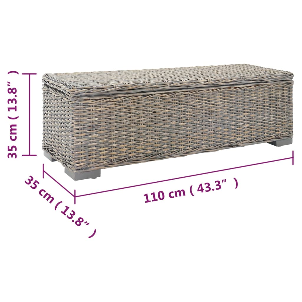 szürke natúr kubu rattan és tömör mahagóni fa tárolódoboz 110 cm