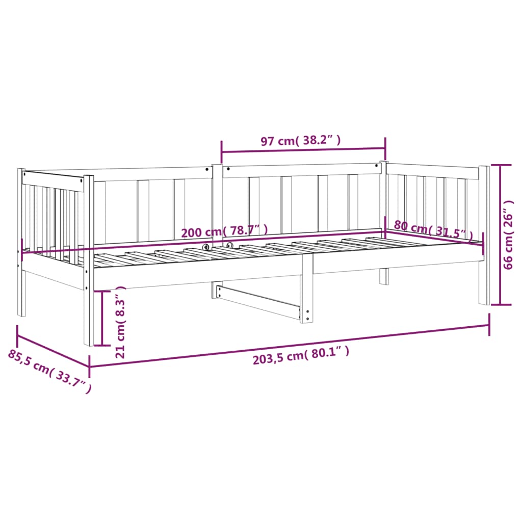 tömör fenyőfa kanapéágy matrac nélkül 80 x 200 cm
