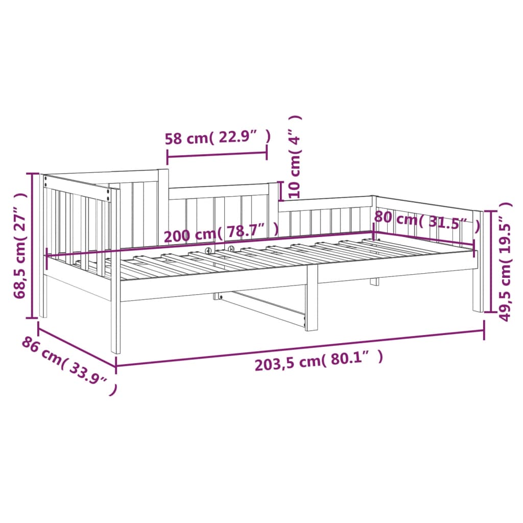 fehér tömör fenyőfa kanapéágy matrac nélkül 80 x 200 cm