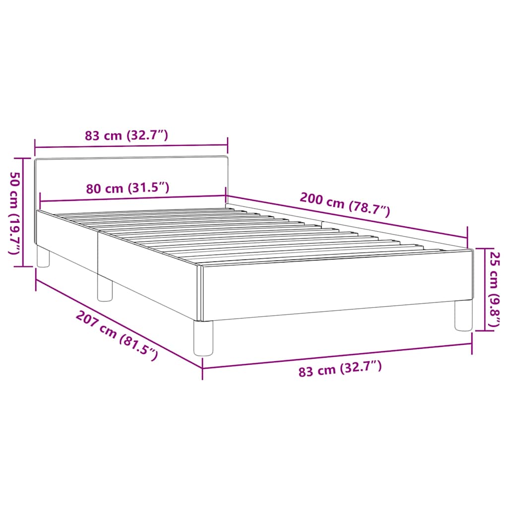 fekete ágykeret fejtámlával matrac nélkül 80 x 200 cm