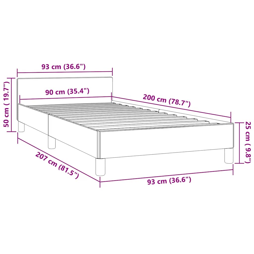 sötétszürke bársony ágykeret matrac nélkül 90x200 cm