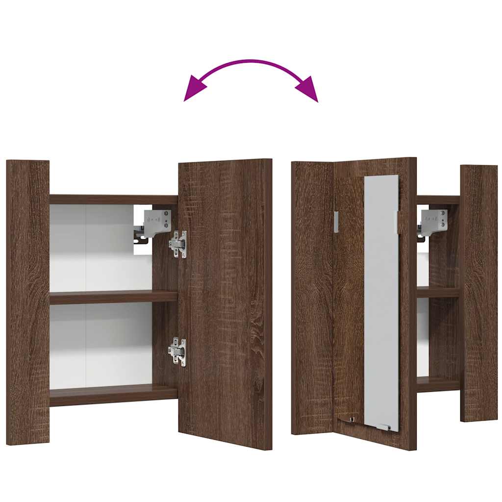 barna tölgy szerelt fa tükrös szekrény LED-del 40 x 12 x 45 cm