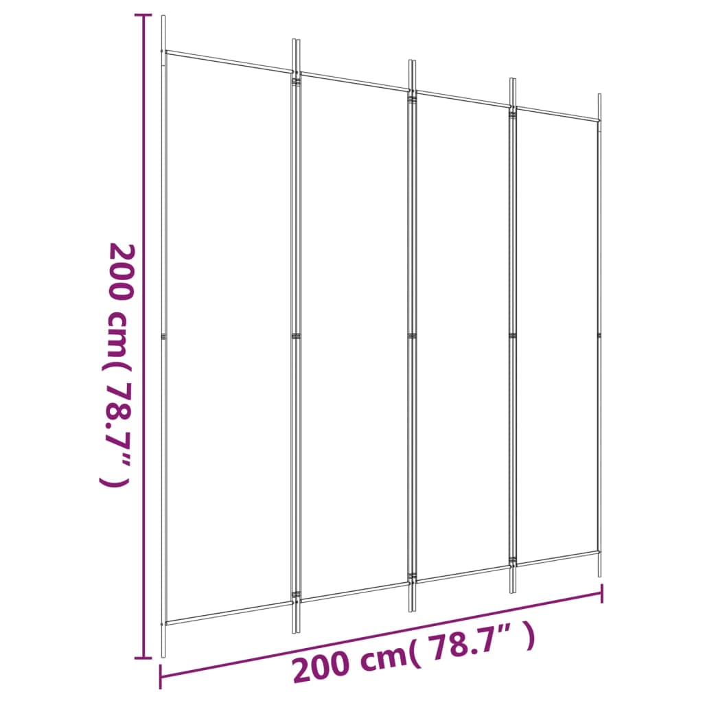4 paneles fekete szövet térelválasztó 200 x 200 cm