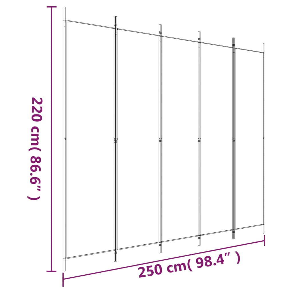 5 paneles fekete szövet térelválasztó 250x220 cm