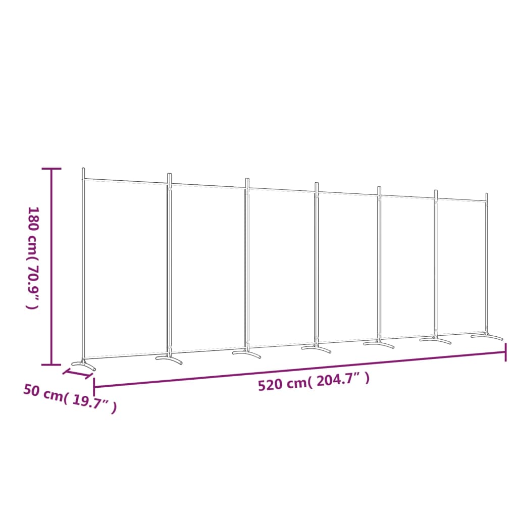 6 paneles fekete szövet térelválasztó 520x180 cm