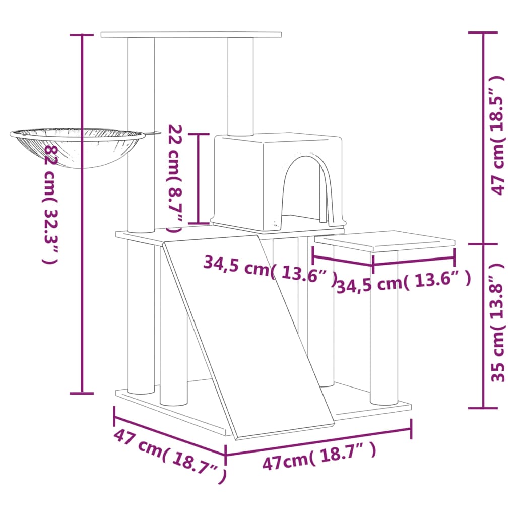 krémszínű macskabútor szizál kaparófákkal 82 cm