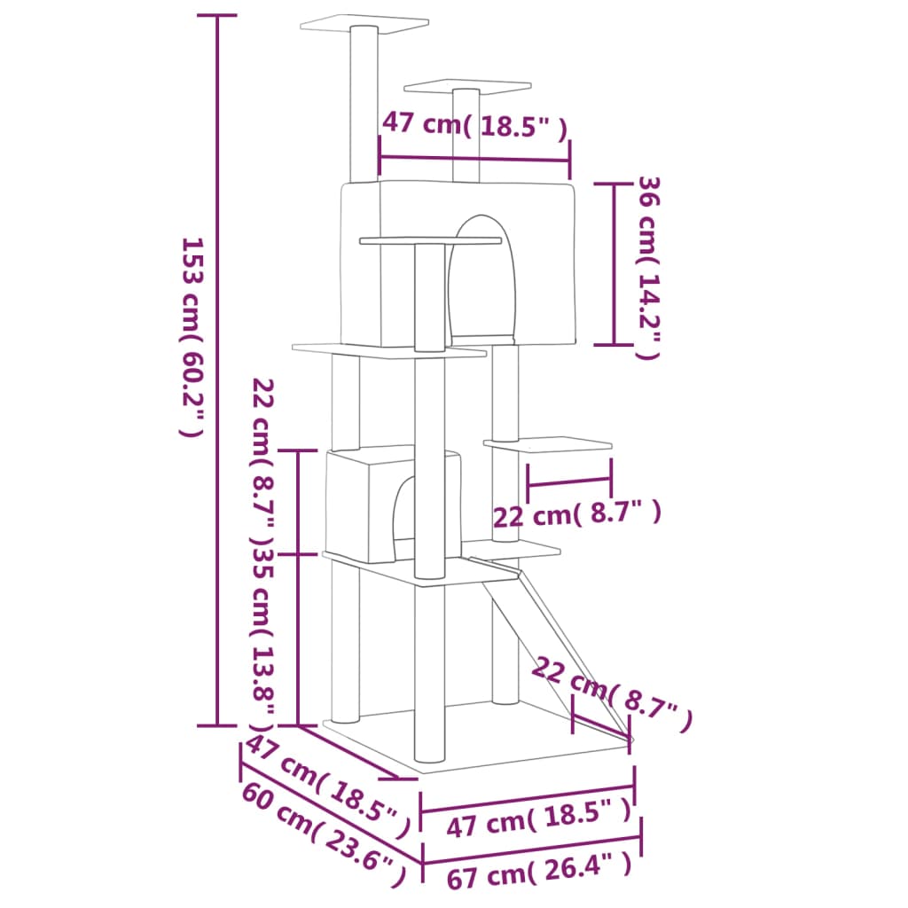 krémszínű macskabútor szizál kaparófákkal 153 cm