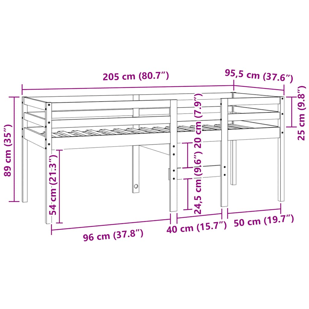 tömör fenyőfa magasított ágy 90 x 200 cm